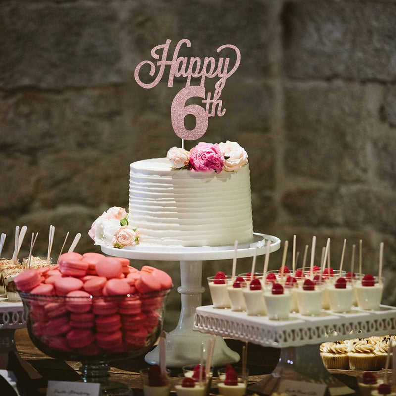 LINGTEER Happy 6th Birthday Cake Topper - Cheers to Six Years Old Birthday Party Cake Centerpieces Decorations Sign. - Image 5